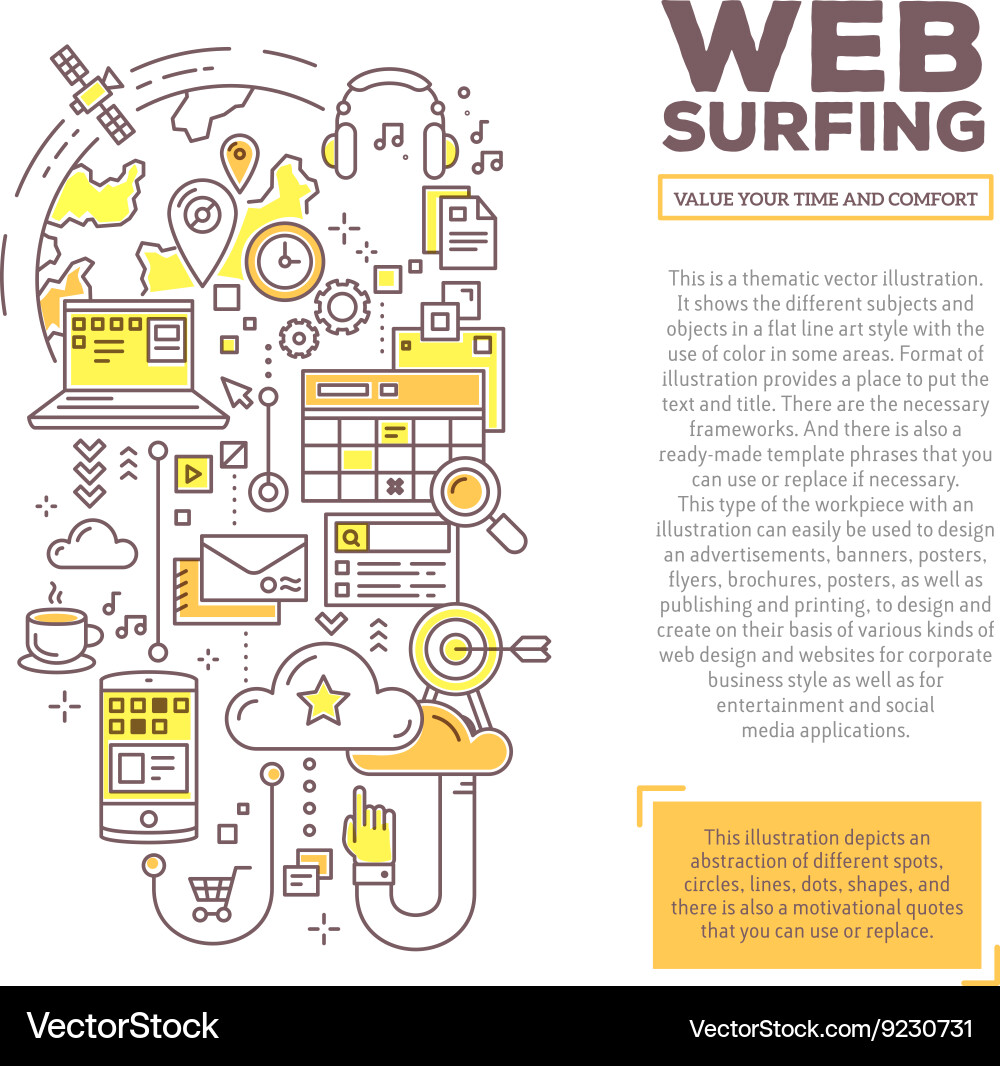 Creative concept of web surfing with header vector image