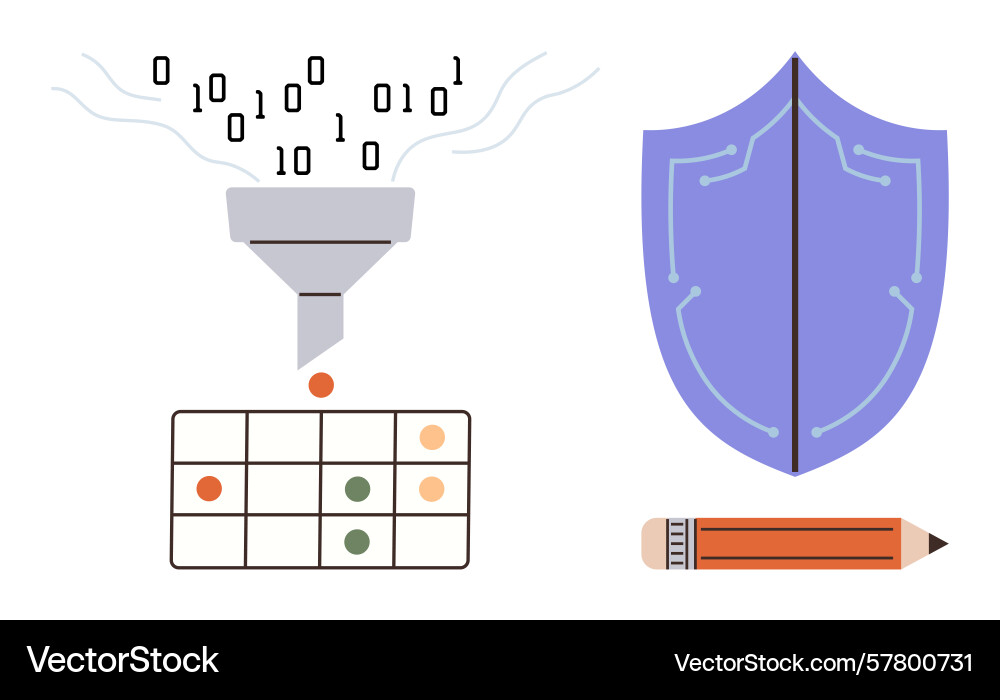 Data processing funnel with shield highlighting vector image