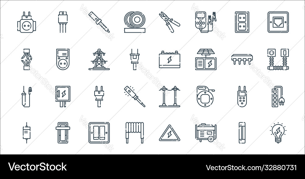Electrician tools and line icons linear set Electrician tools and line icons linear set vector image