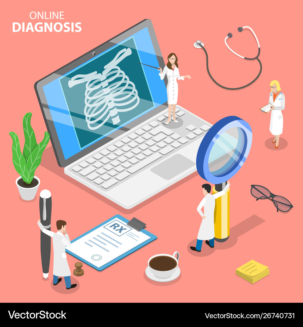 Isometric flat concept online diagnosis Royalty Free Vector