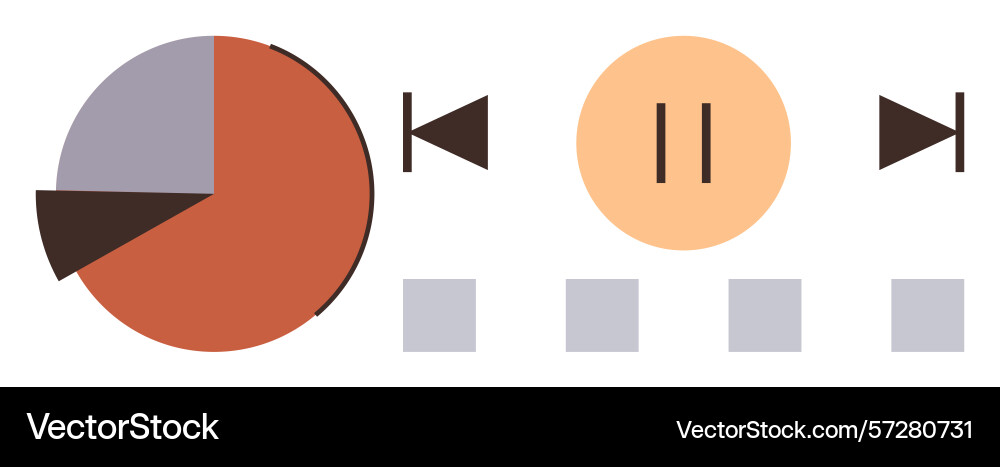 Media player controls with pie chart progress Media player controls with pie chart progress vector image