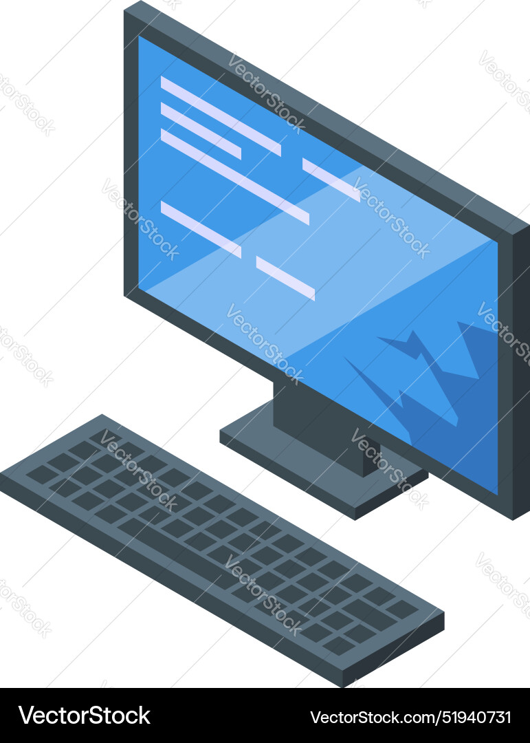 Modern desktop computer displaying code on screen Modern desktop computer displaying code on screen vector image
