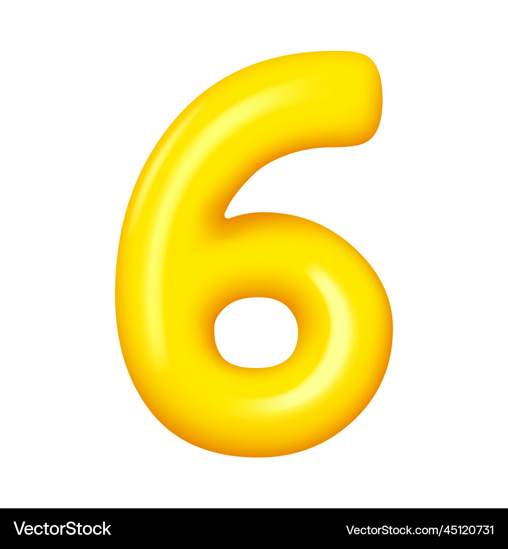 Number six numeral sixth yellow glossy balloon Number six numeral sixth yellow glossy balloon vector image