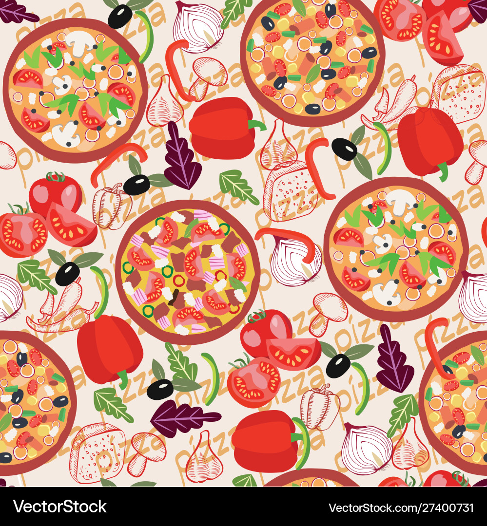 Pattern with three different pizzas Pattern with three different pizzas vector image