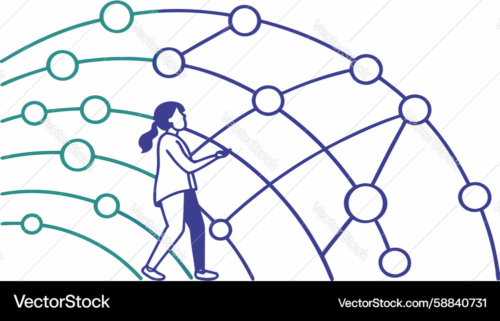 People connecting dots in global data network Vector Image