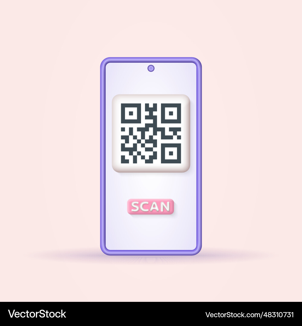 Qr code on the smartphone screen scan 3d icon Qr code on the smartphone screen scan 3d icon vector image