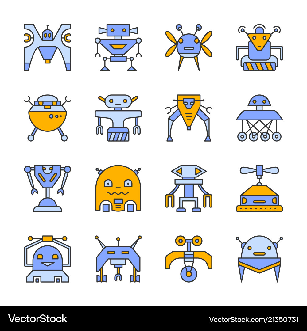 Robot transformer line icon set editable stroke Robot transformer line icon set editable stroke vector image