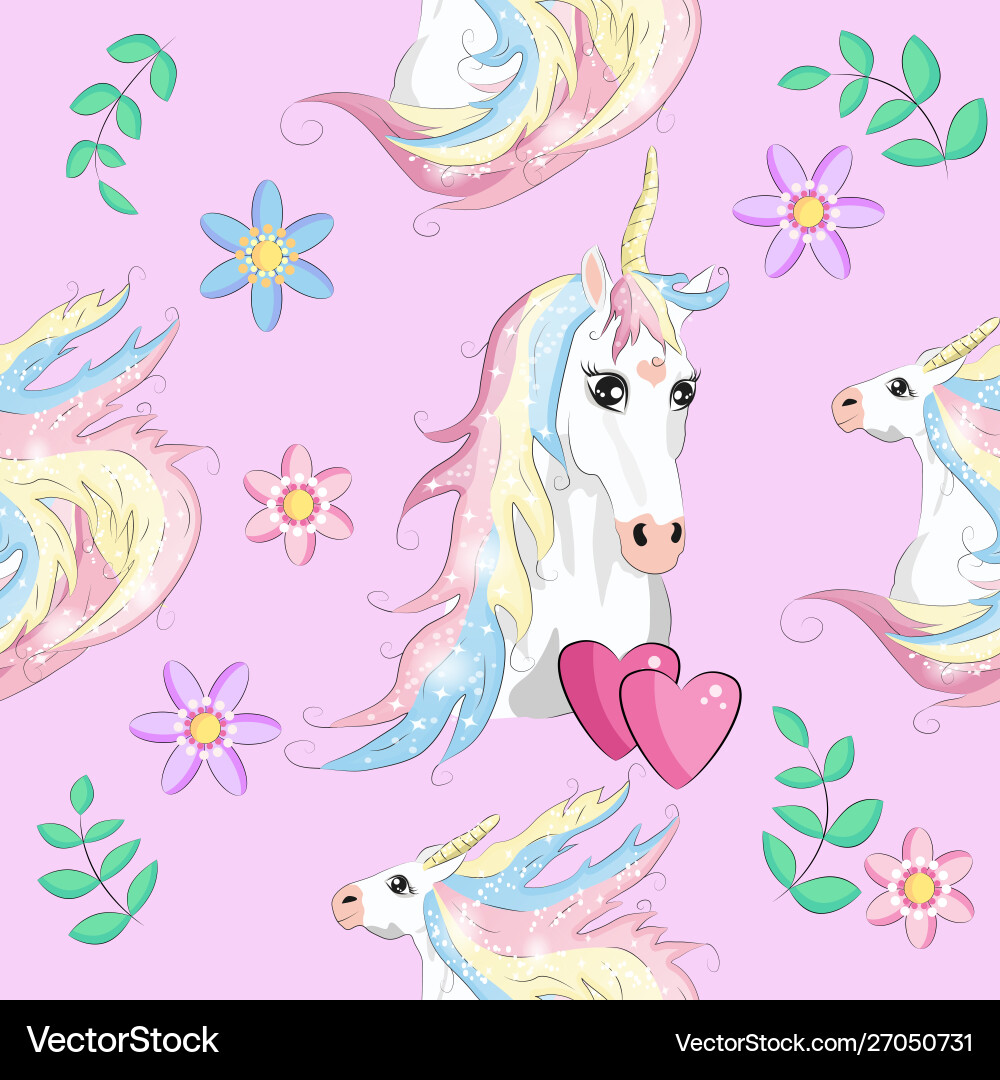 Seamless pattern with unicorns stars clouds Vector Image