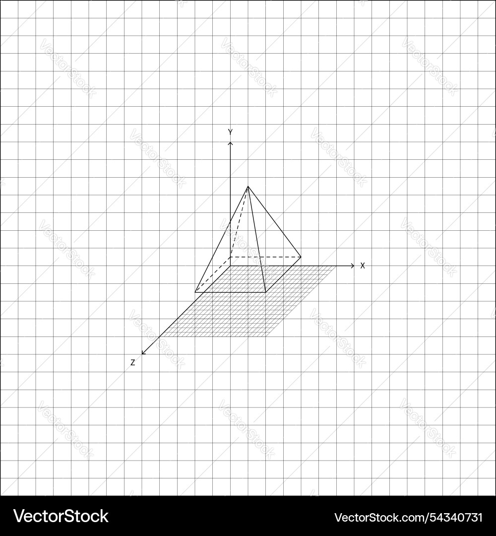 Tetrahedral pyramid on coordinate grid notebook Tetrahedral pyramid on coordinate grid notebook vector image