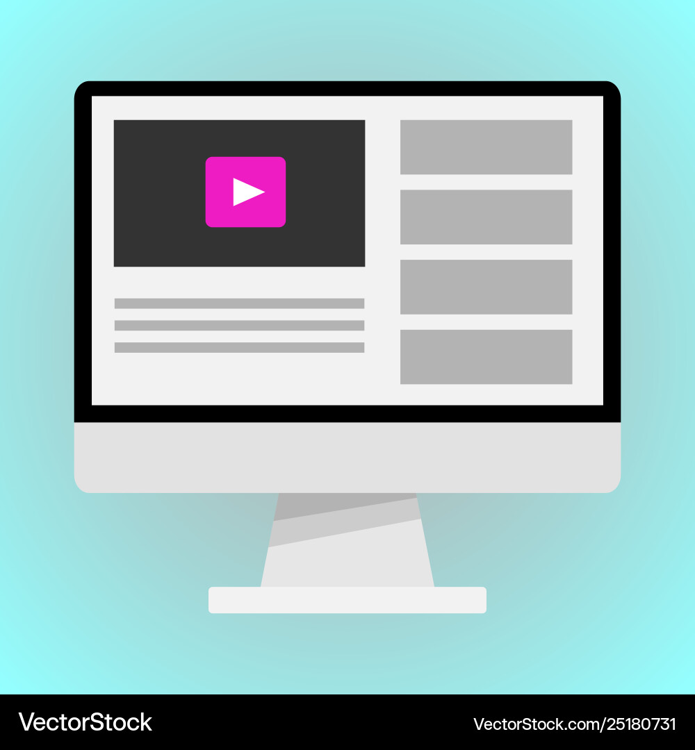 Web page with video on monitor Vector Image