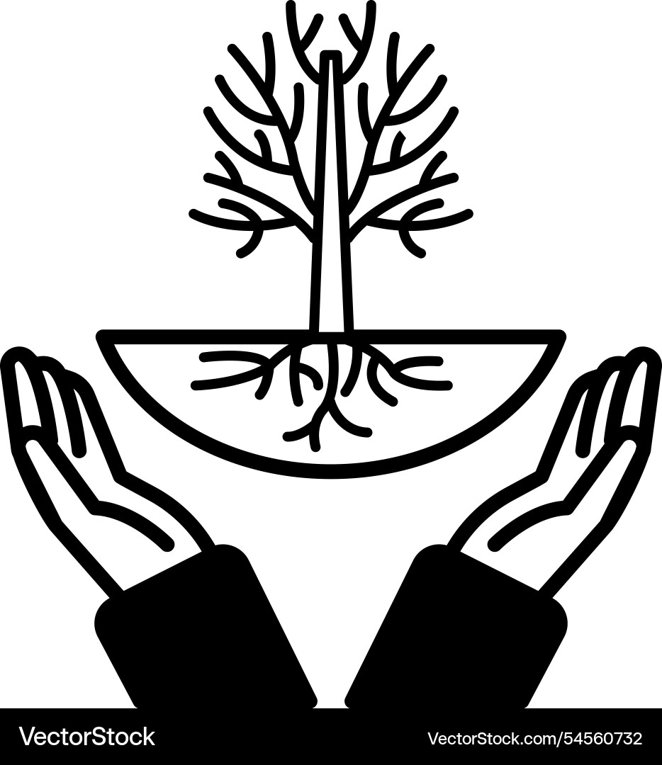 A tree is surrounded by two hands symbolizing Vector Image