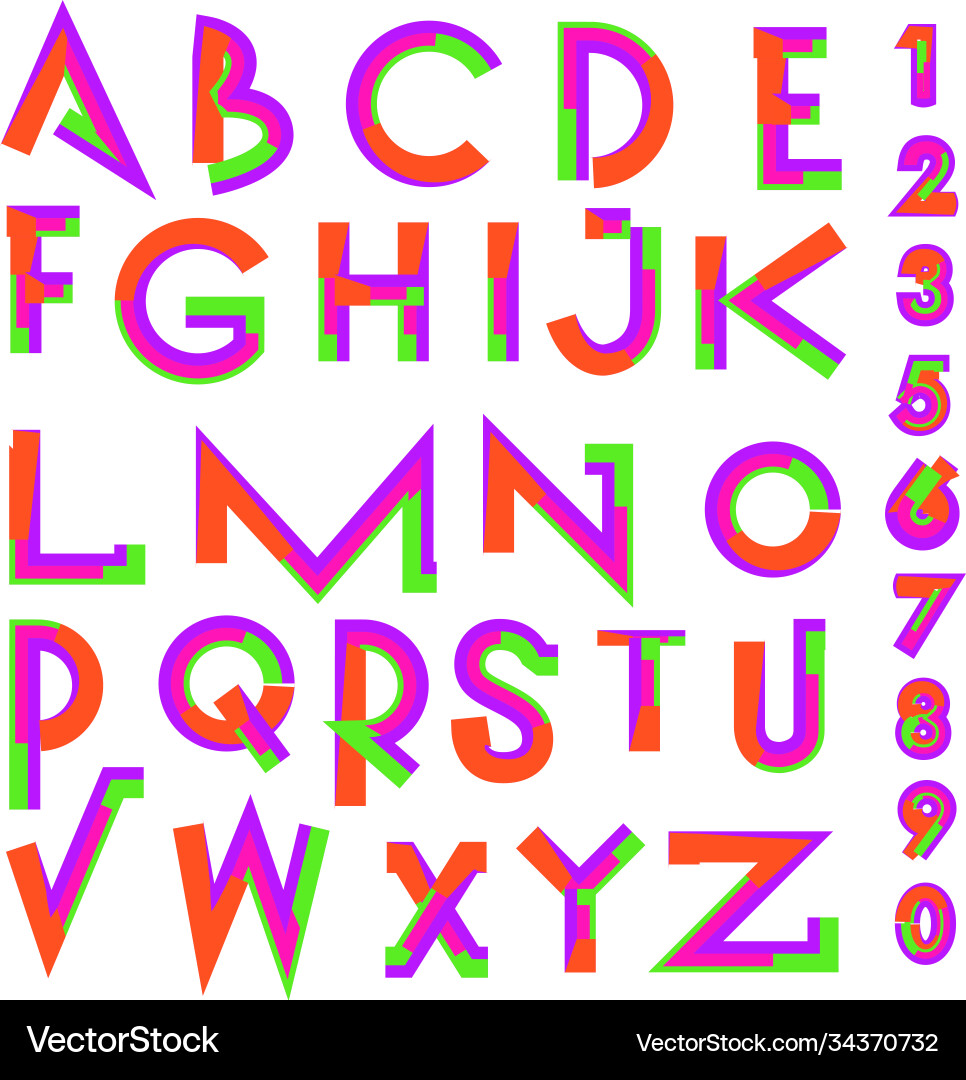 Abstract colorful font and alphabet vector image