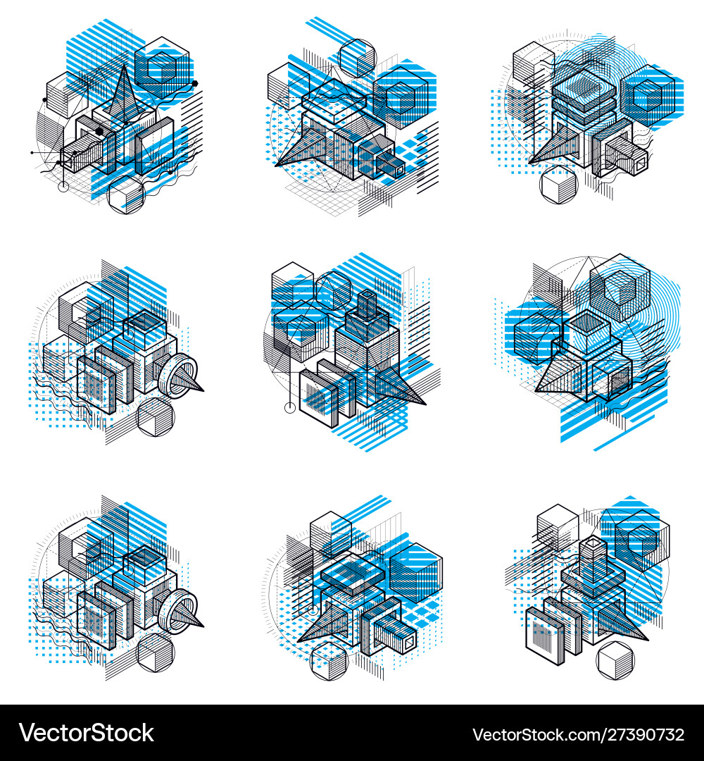 Abstract designs with 3d linear mesh shapes Abstract designs with 3d linear mesh shapes vector image