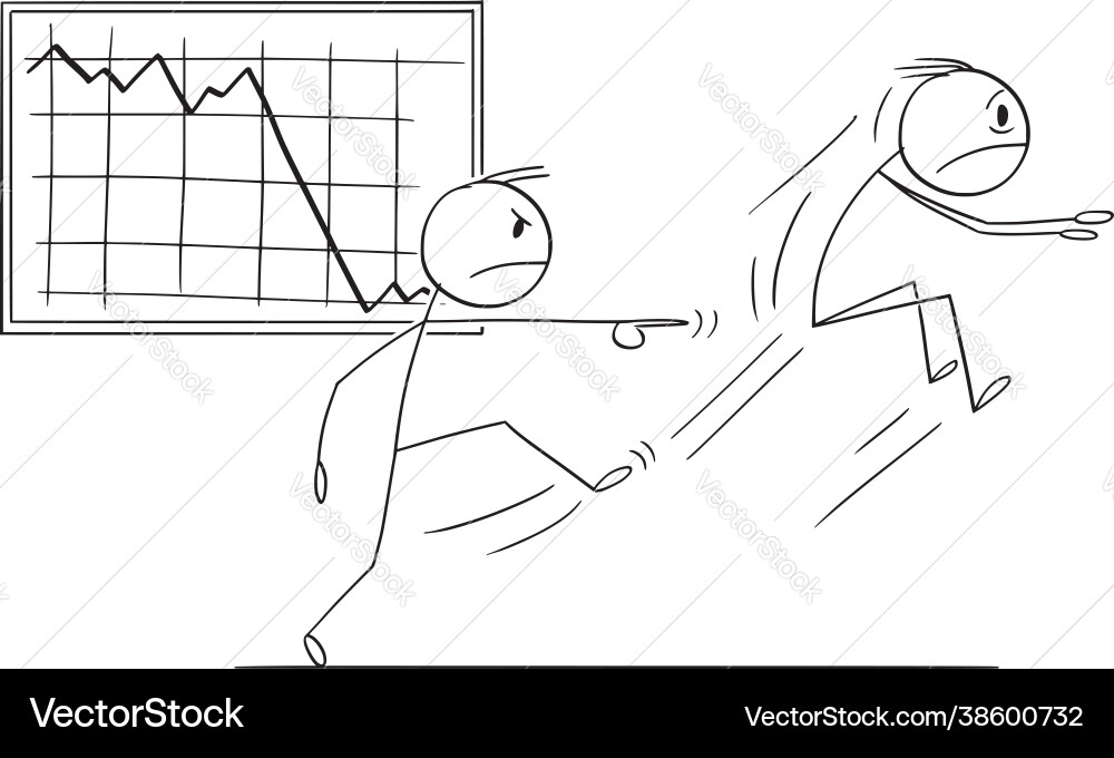 Boss or owner kicking out manager employee Boss or owner kicking out manager employee vector image