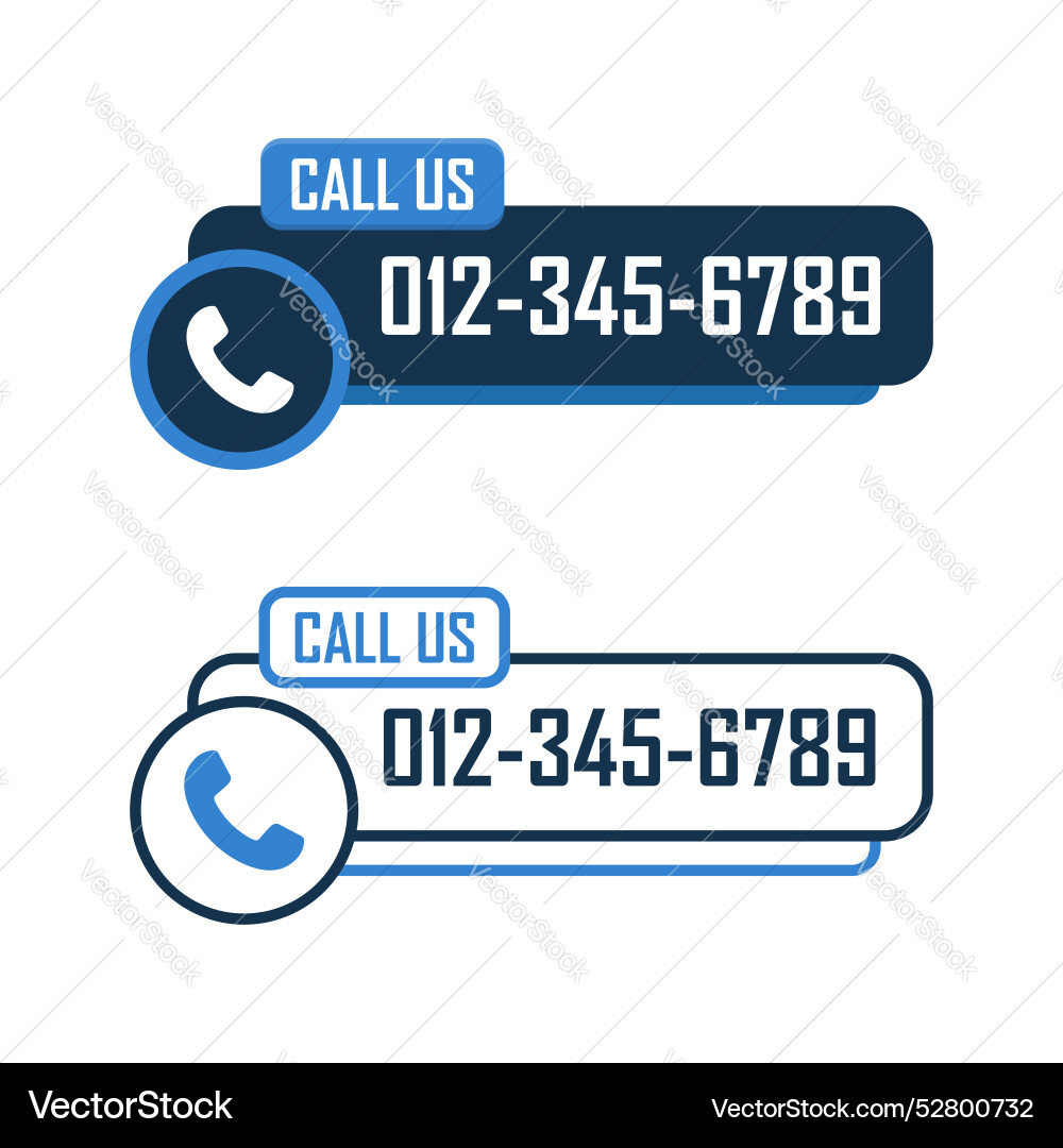 Call us button icon in flat style phone number Call us button icon in flat style phone number Vector Image