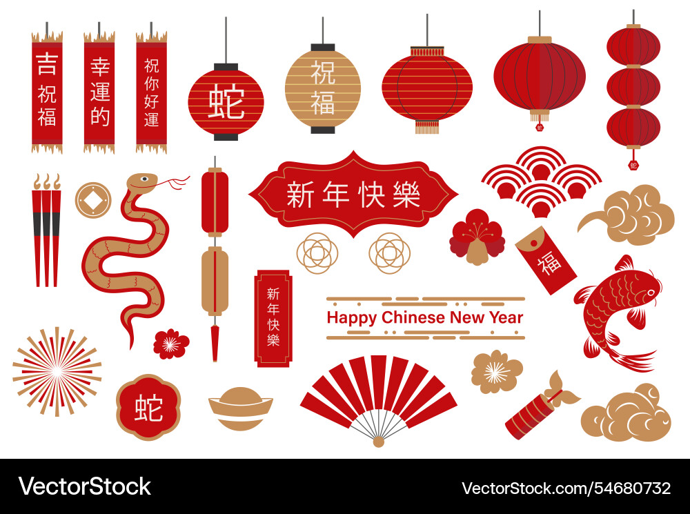 Chinese new year 2025 set elements in flat graphic