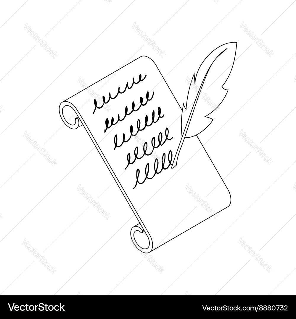 Feather and scroll icon isometric 3d vector image