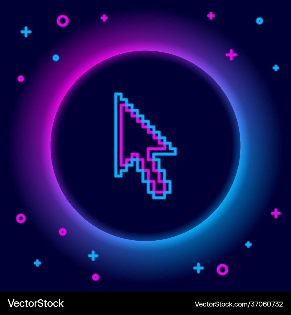 Glowing neon line pixel arrow cursor icon isolated Glowing neon line pixel arrow cursor icon isolated vector image