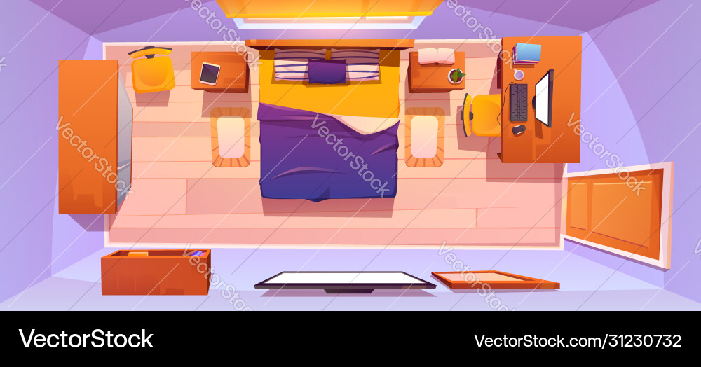 Modern Bedroom Interior - Top View Vector Image