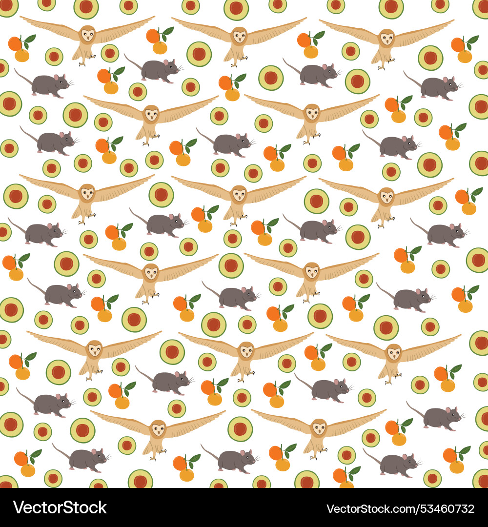 Mouse owl with fruit as a pattern background Mouse owl with fruit as a pattern background Vector Image