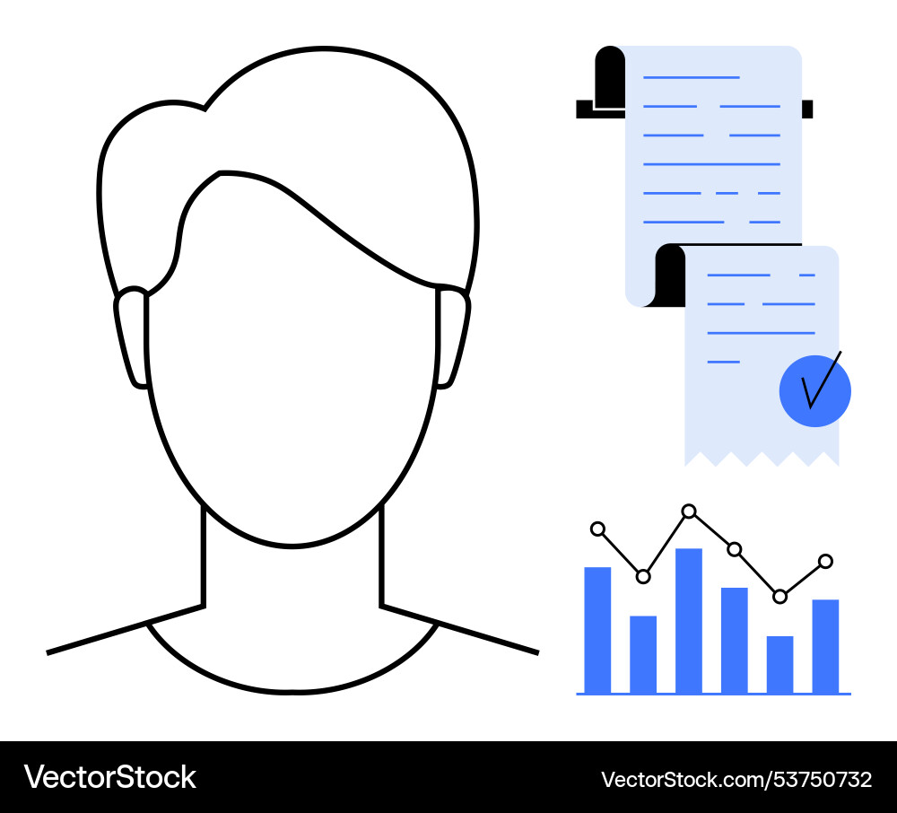 Portrait silhouette with documents and data graph Portrait silhouette with documents and data graph Vector Image