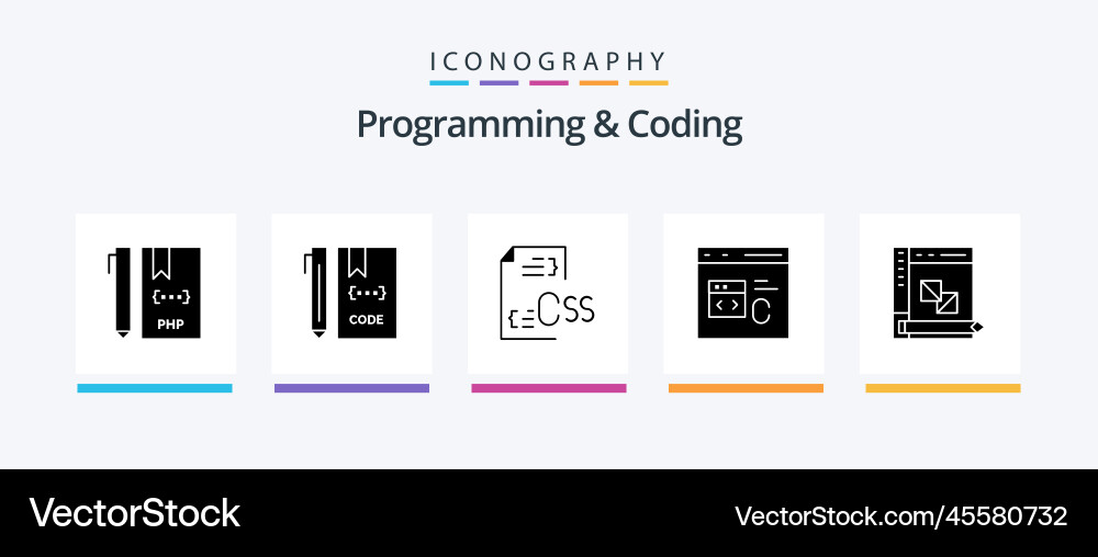 Programming and coding glyph 5 icon pack vector image