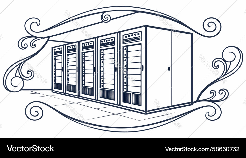 Server racks with technological scrollwork design Vector Image