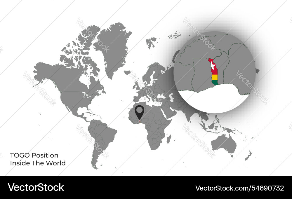 Togo position inside the world with flag in map Vector Image