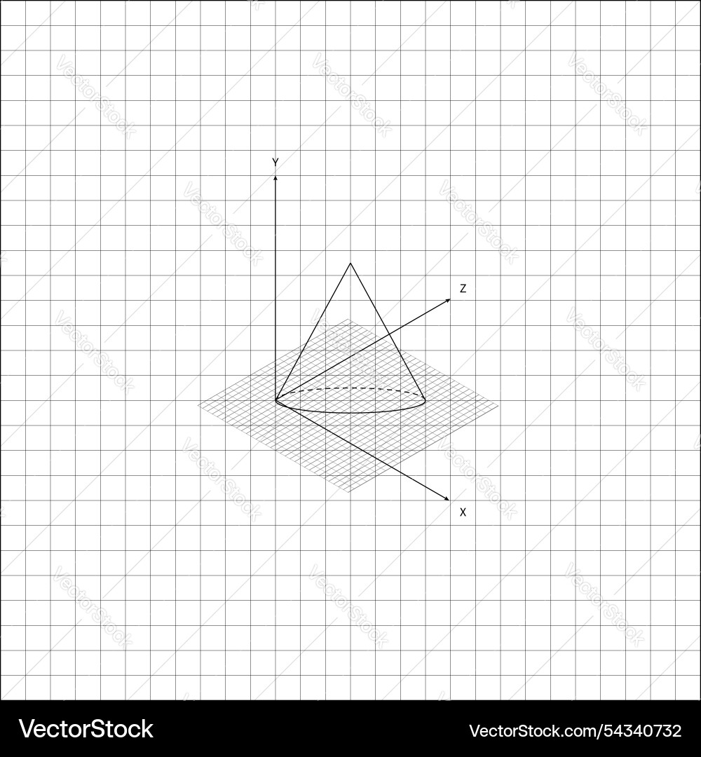 Vertical cone on coordinate grid notebook sheet Vertical cone on coordinate grid notebook sheet vector image