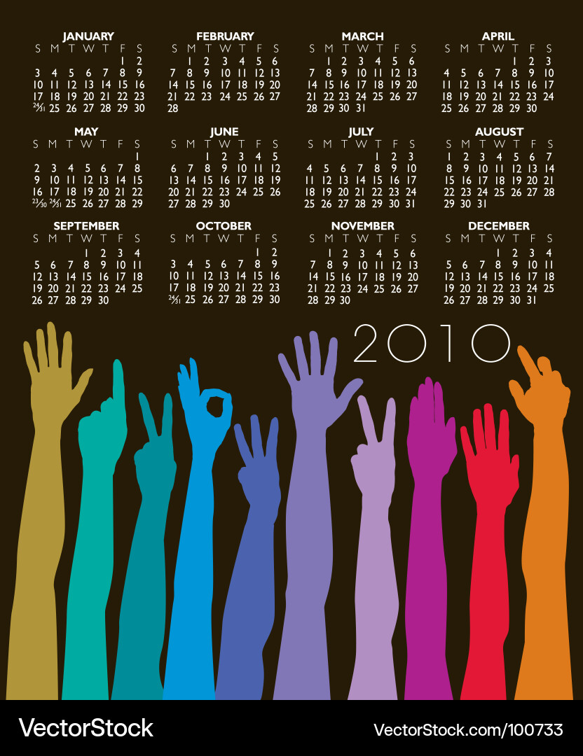 2010 Calendar with Hands Vector Image
