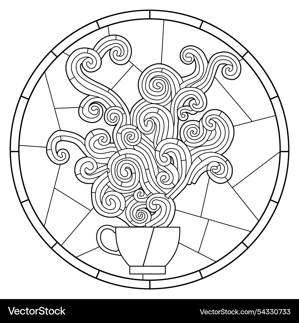 Lineares Glasfenster mit einer Kaffeetasse Lineares Glasfenster mit einer Kaffeetasse vektorbild