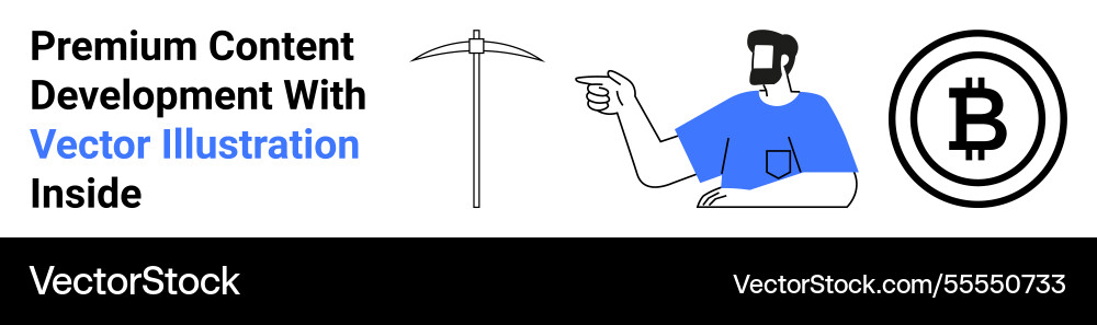 Man pointing toward bitcoin icon and mining Vector Image