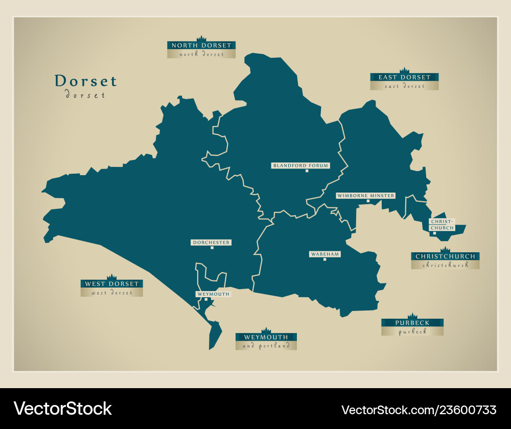 Modern map - dorset county with districts labels Modern map - dorset county with districts labels vector image