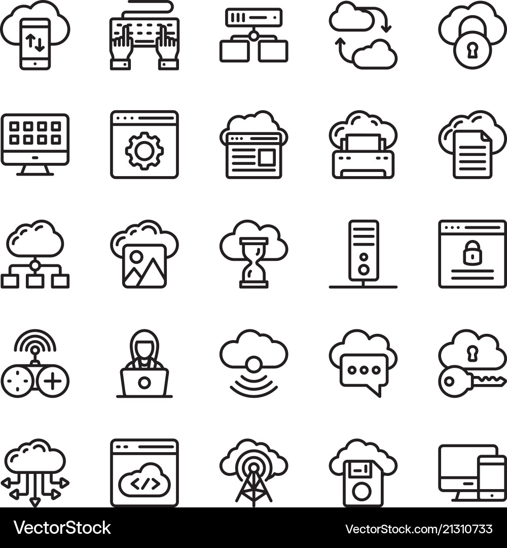 Network and cloud computing line icon collection vector image