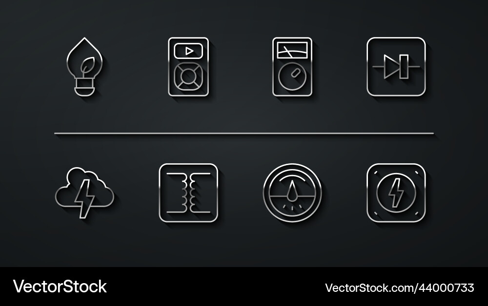Set line light bulb with leaf cloud and lightning Set line light bulb with leaf cloud and lightning vector image