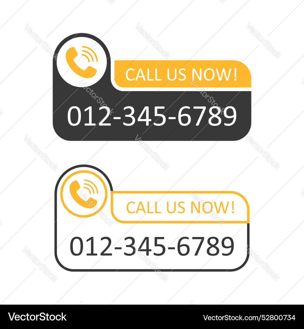 Call us button icon in flat style phone number Call us button icon in flat style phone number Vector Image