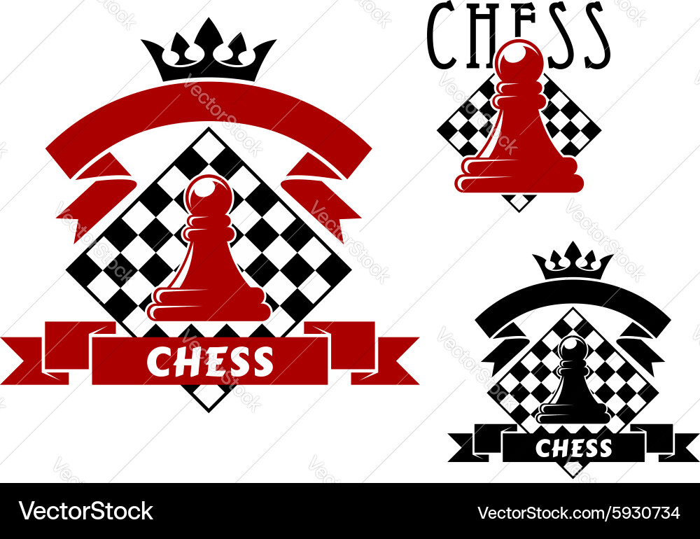 Chess game icons with pawn and chessboard vector image