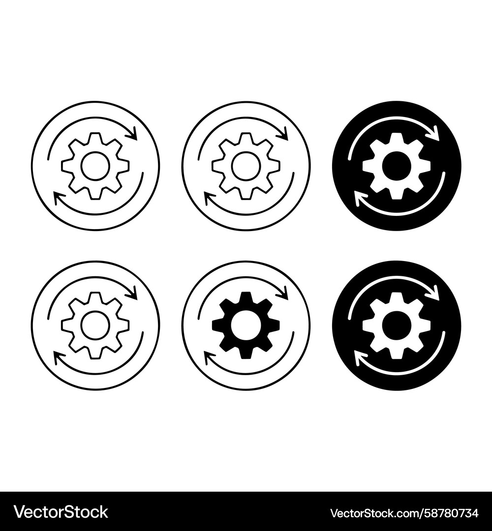 Circular gear with rotating arrows icon set Vector Image