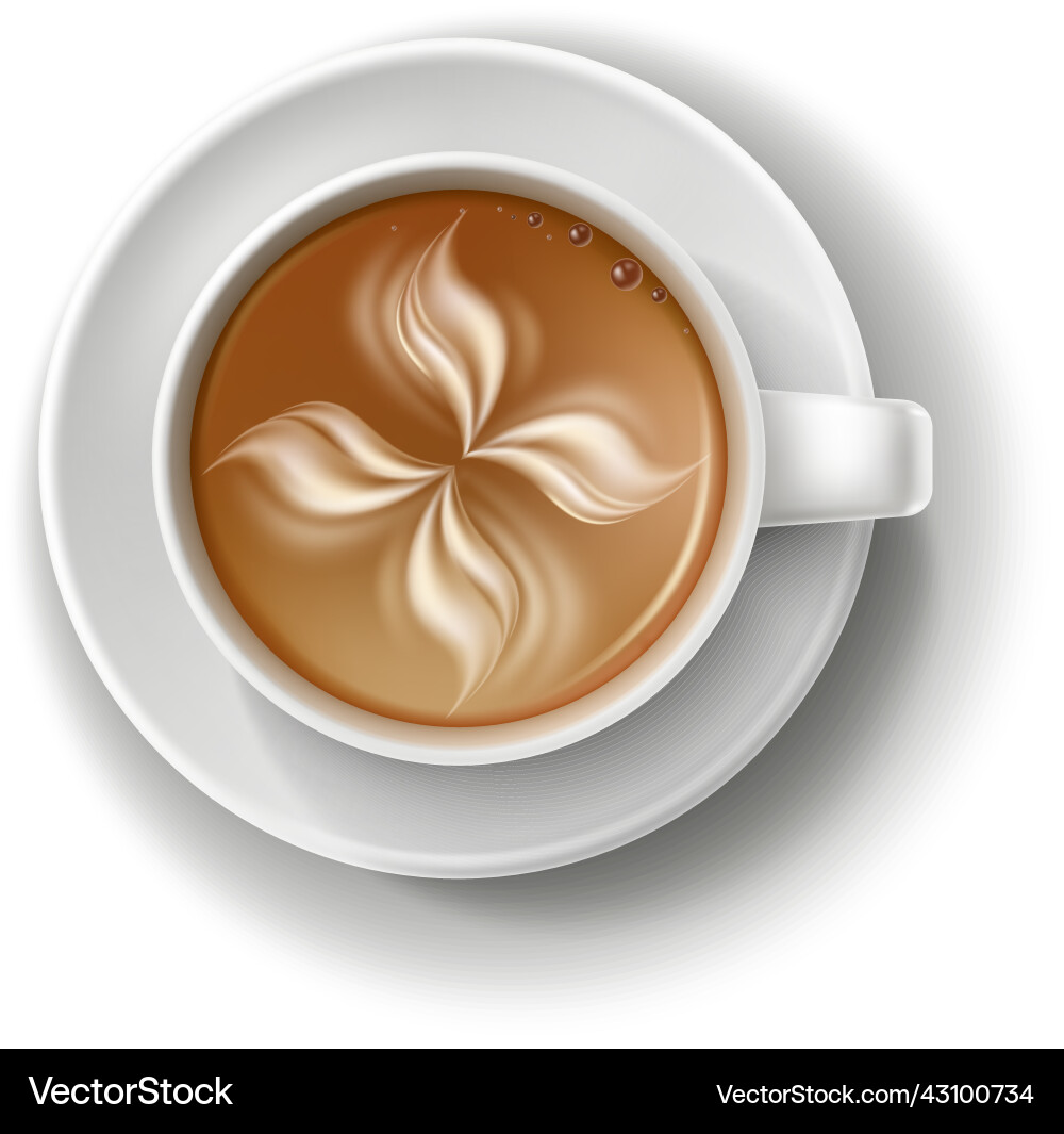 Coffee cup with latte art realistic drink mockup Coffee cup with latte art realistic drink mockup vector image