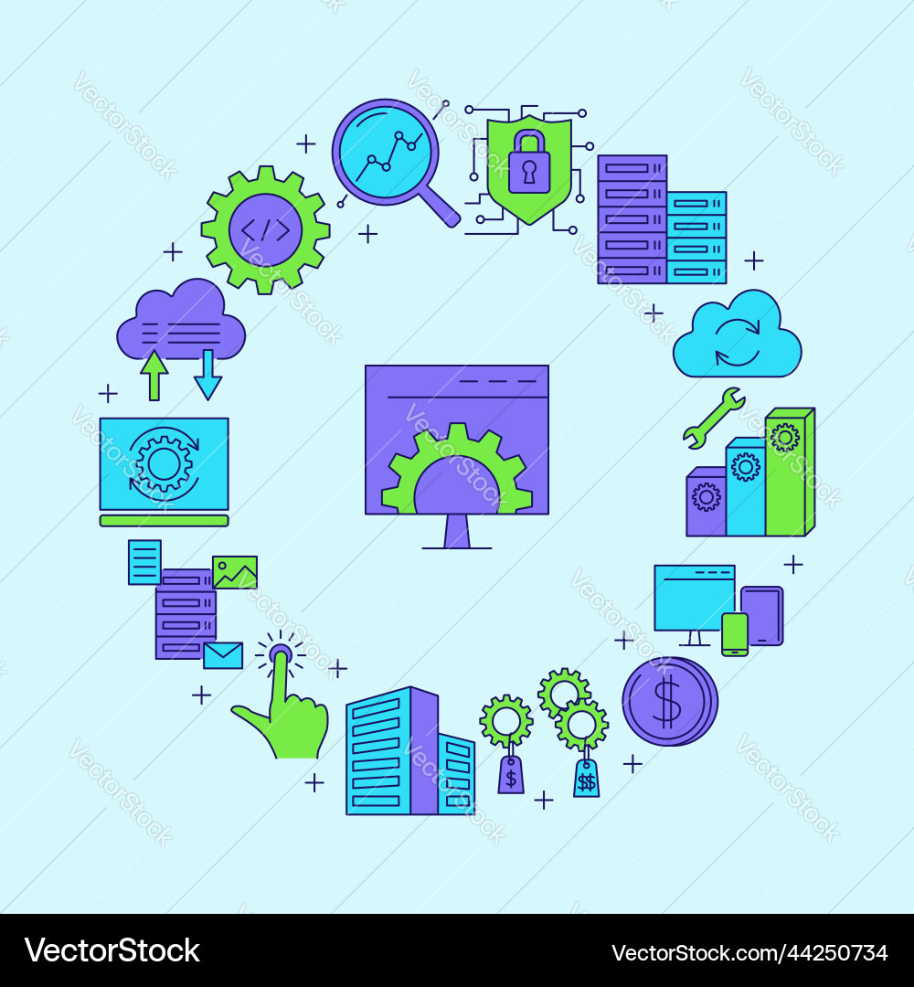 Computer software development round poster Computer software development round poster vector image