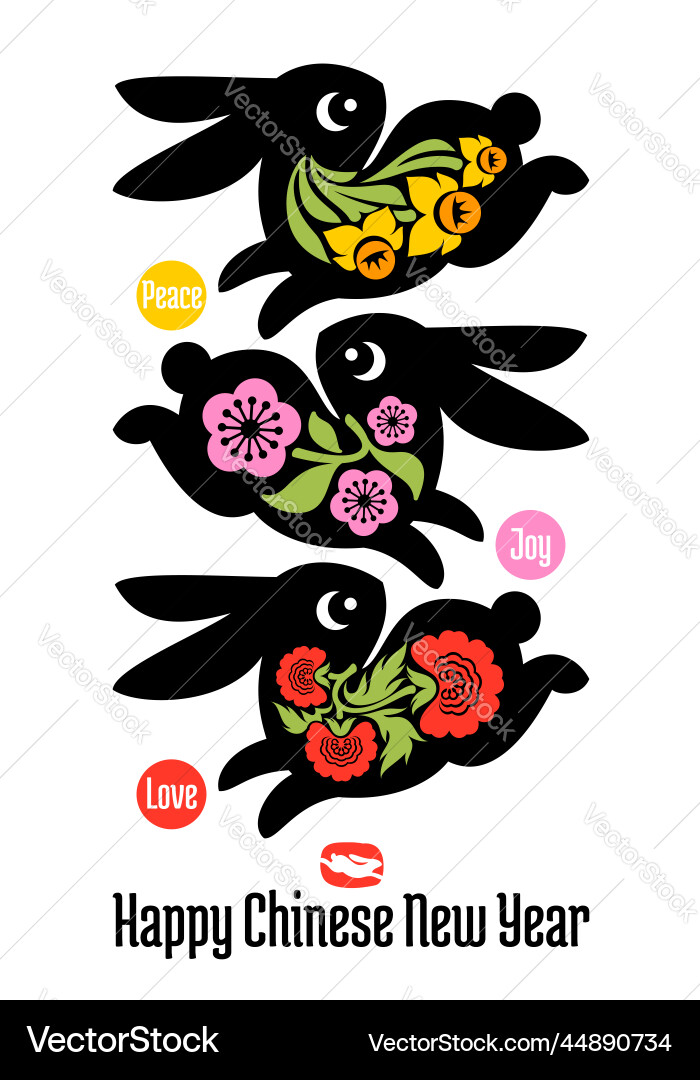 Cute bunnies with flowers of sakura tree peony Cute bunnies with flowers of sakura tree peony vector image