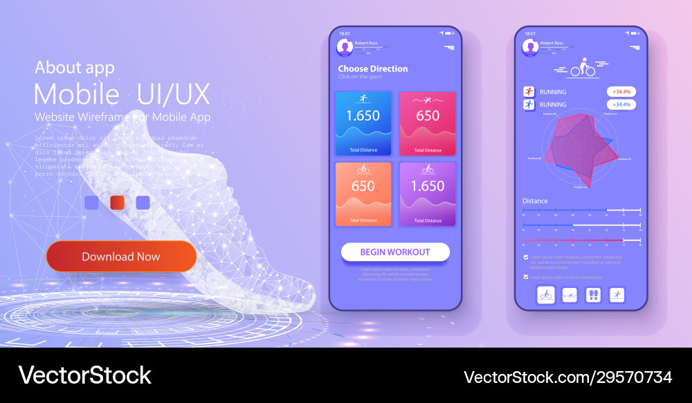 Different ui ux gui screens fitness app and flat Different ui ux gui screens fitness app and flat vector image