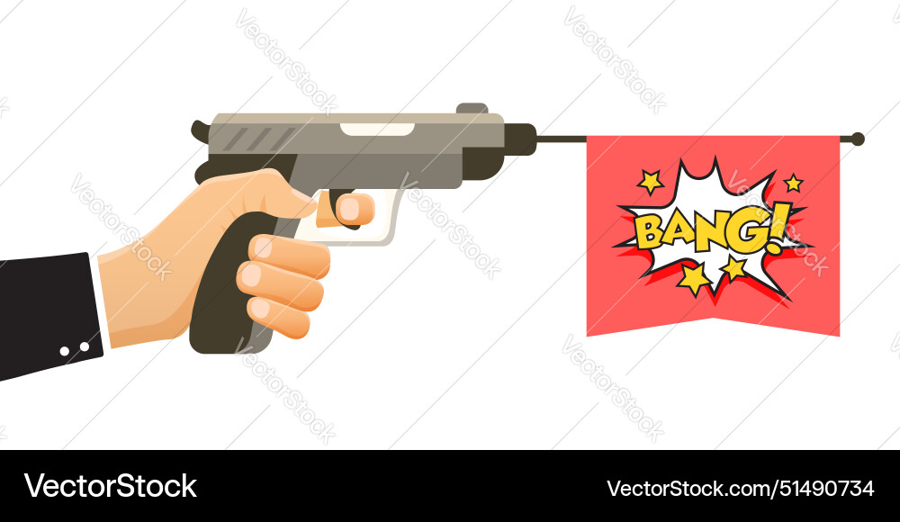 Hand holding pistol gun with bang text icon Vector Image