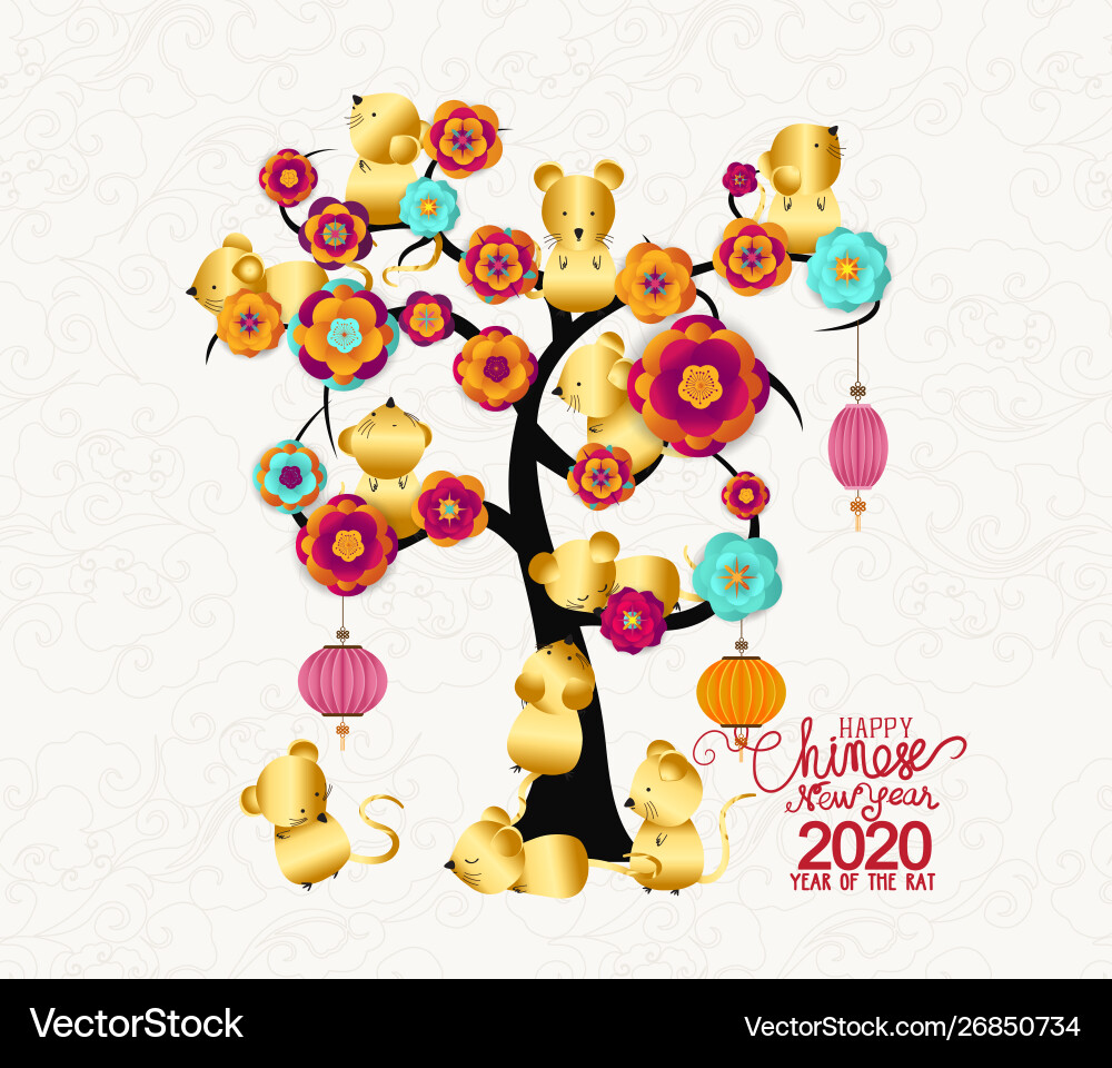 Happy new year 2020 zodiac rat lunar Happy new year 2020 zodiac rat lunar vector image