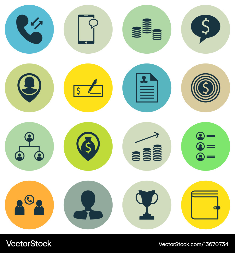 Set of 16 management icons includes cellular data Set of 16 management icons includes cellular data vector image