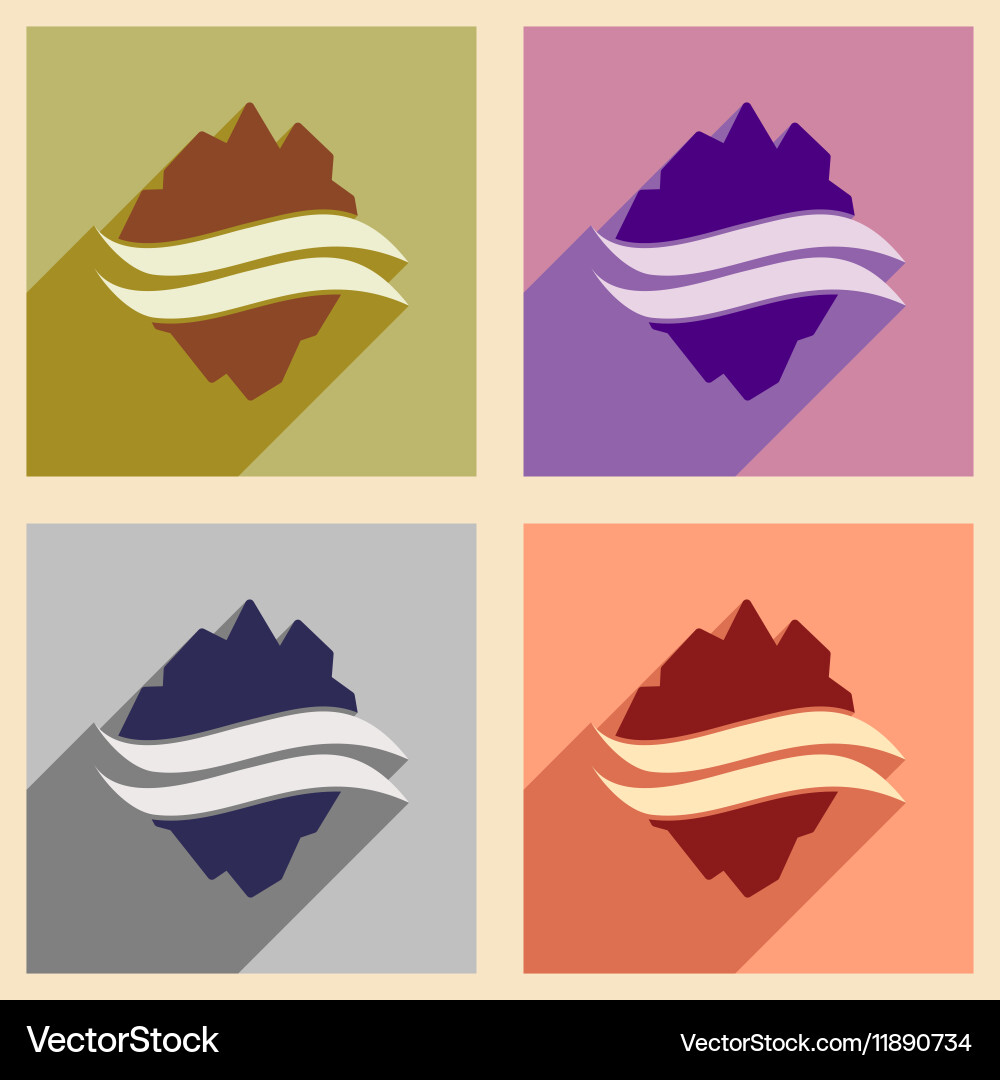 Set of flat web icons with long shadow map arctic Vector Image