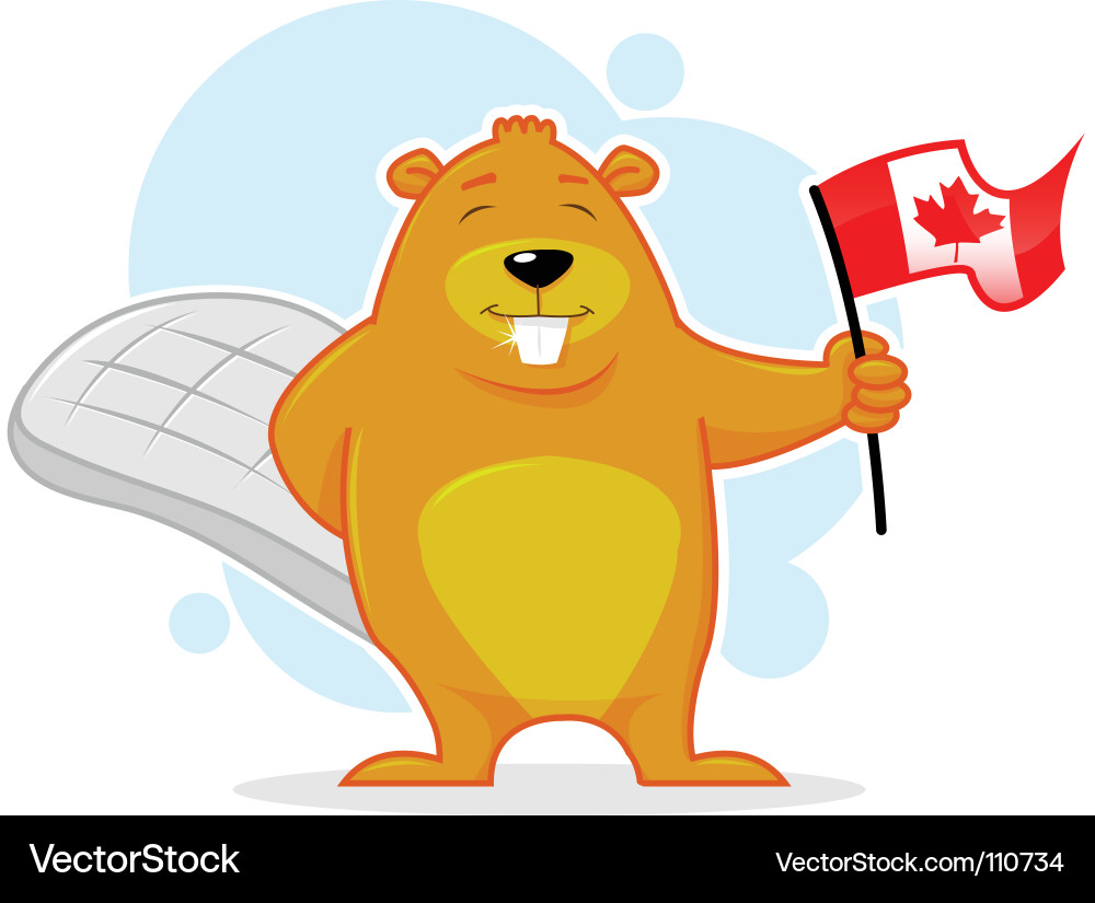 Smiling Beaver with Canadian Flag Vector Image
