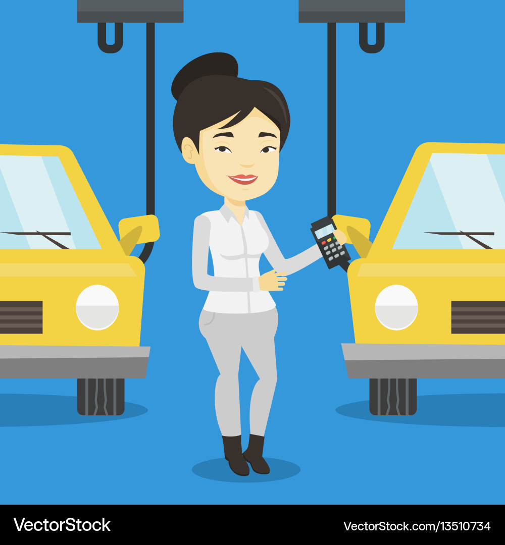 Worker controlling automated assembly line for car Worker controlling automated assembly line for car vector image