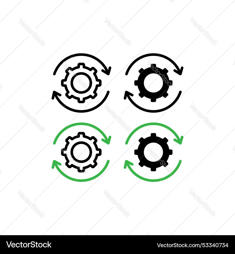 Workflow process icon set operations gear Workflow process icon set operations gear vector image