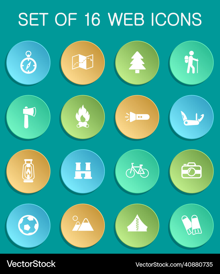 Active recreation web icons on colorful round vector image